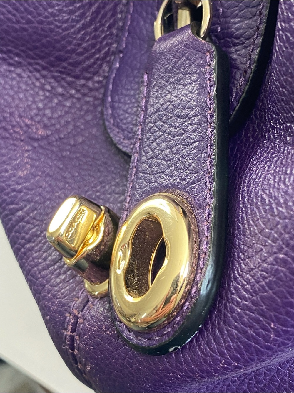Coach Deep Purple Leather Shoulder Bag with Embossed Carriage - Picture 5 of 16